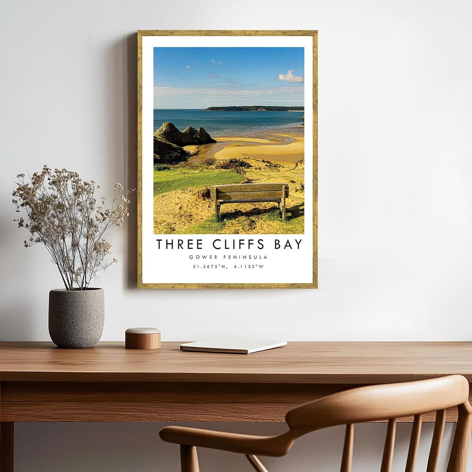 Framed Three Cliffs Bay Canvas Wall Art Modern Coastal Home Decor