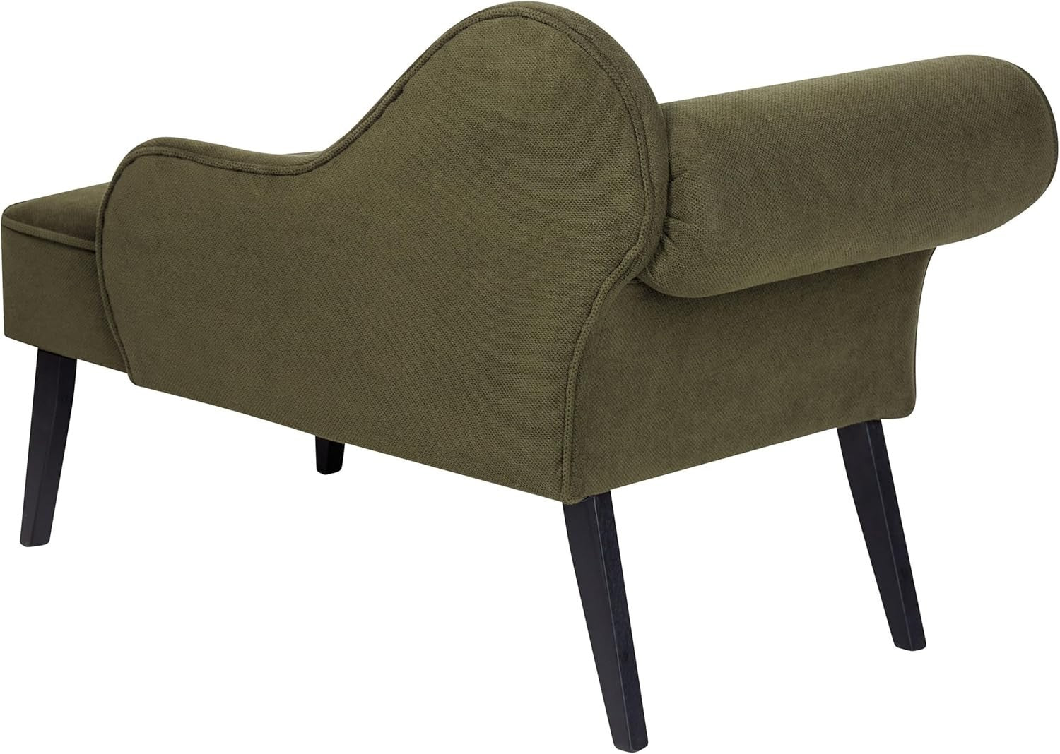 Olive Green Fabric Chaise Lounge | Left Hand, Retro Design, Black Legs, 118cm