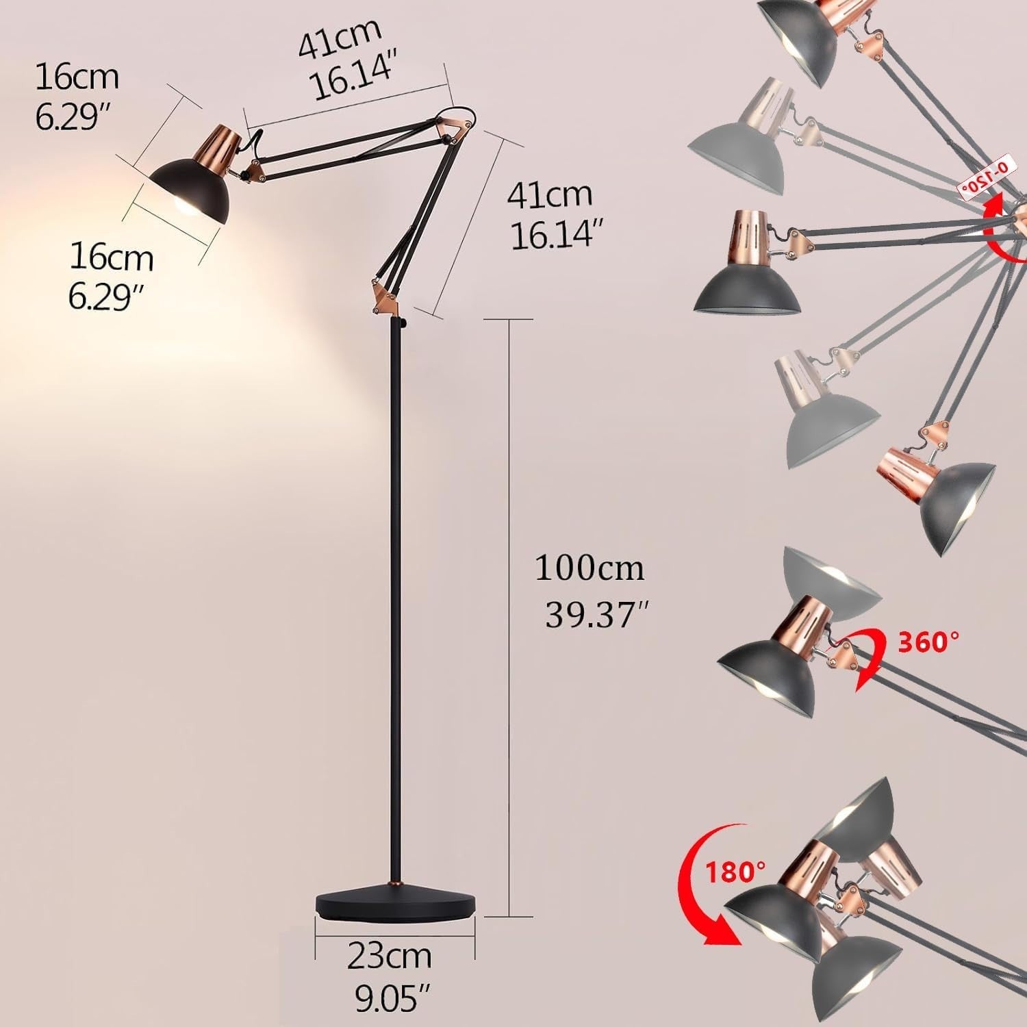 Adjustable Vintage Floor Lamp with Clip & Table Base, 3 Brightness Modes