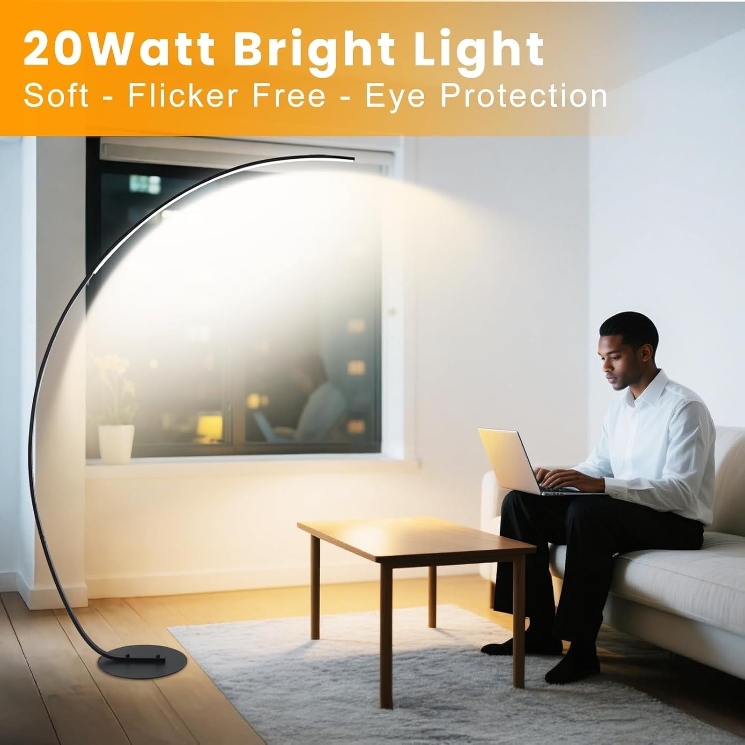 40W Adjustable Brightness Floor Lamp with Remote & Flicker-Free LED Light