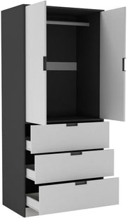 Modern 2 Door 3 Drawer Wardrobe Black White Oak Clothes Storage Unit