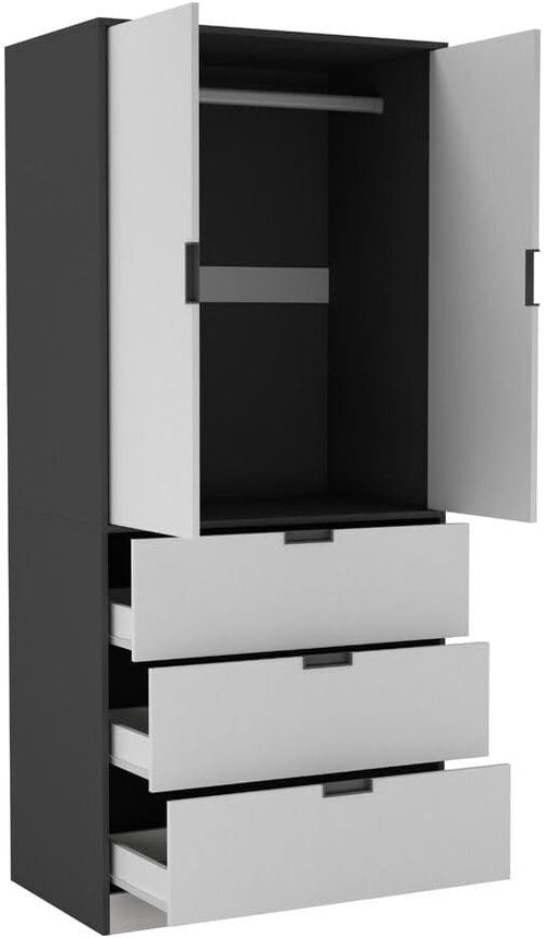 Modern 2 Door 3 Drawer Wardrobe Black White Oak Clothes Storage Unit