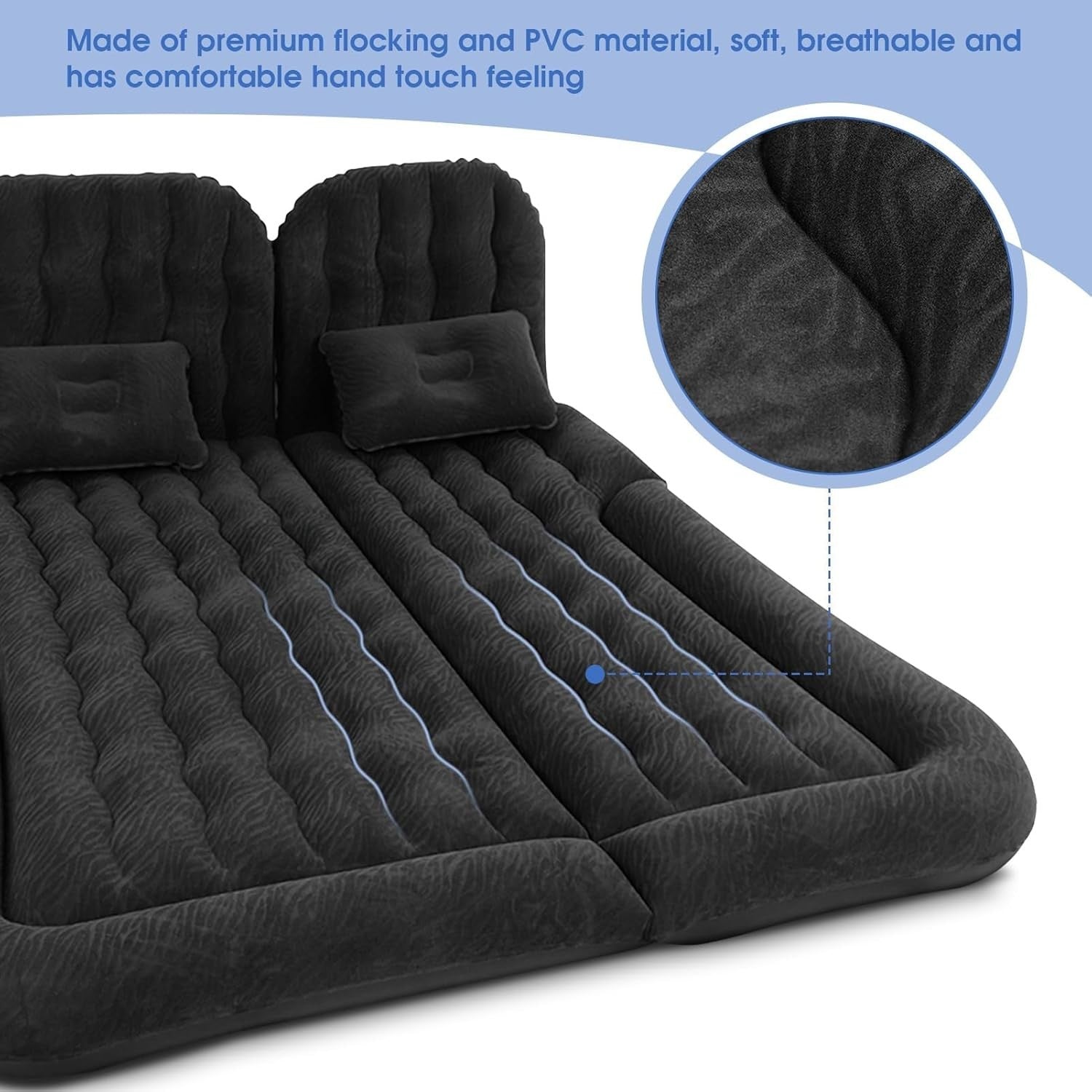 Inflatable Car Air Mattress 174×126CM PVC Flocking Travel Bed