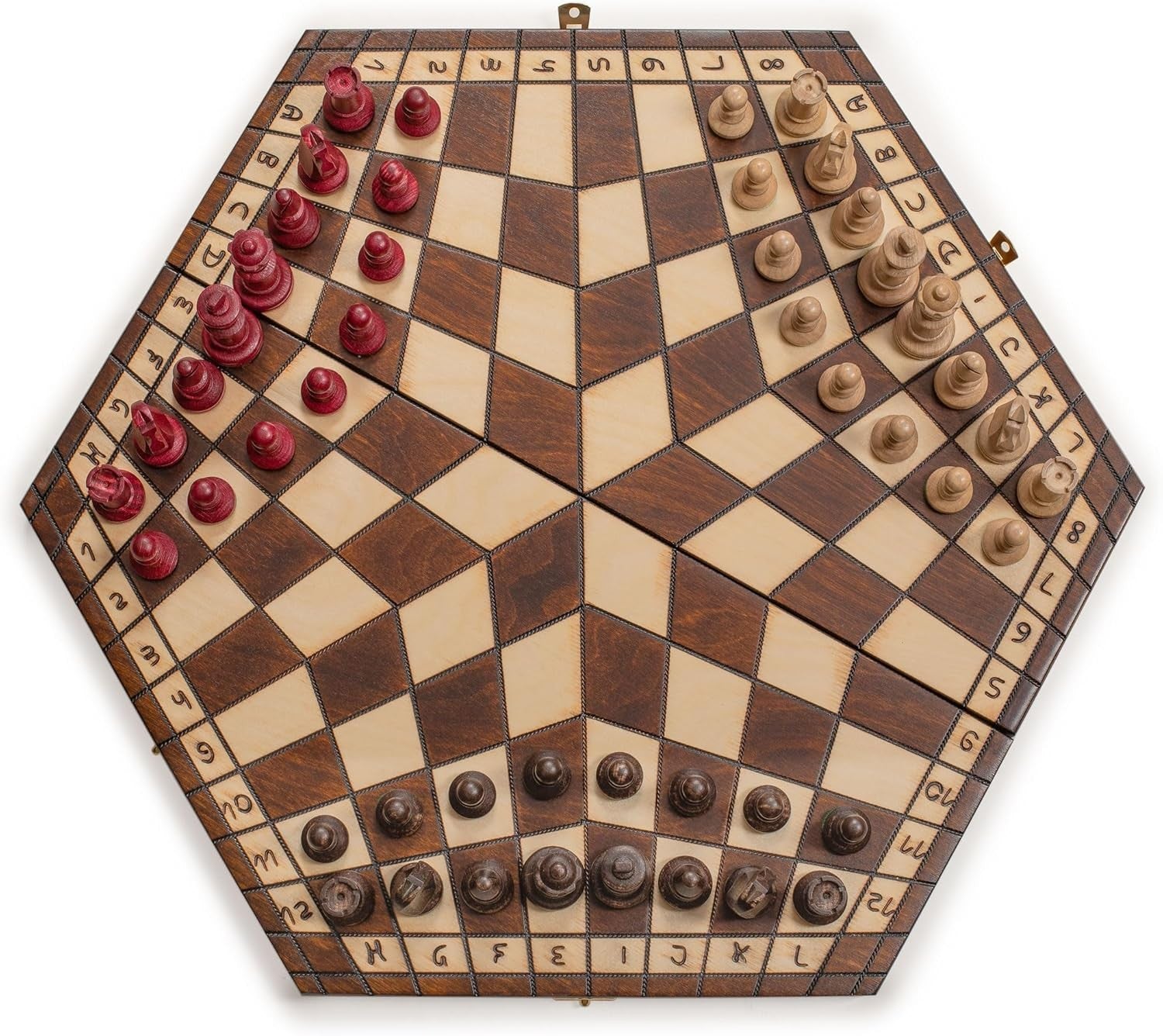 Three Player Chess Set 54cm • Wooden Foldable Board • Handcrafted Pieces