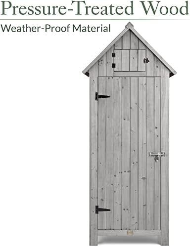 Slimline Wooden Garden Storage Shed Compact Outdoor Tool Cabinet with Shelves