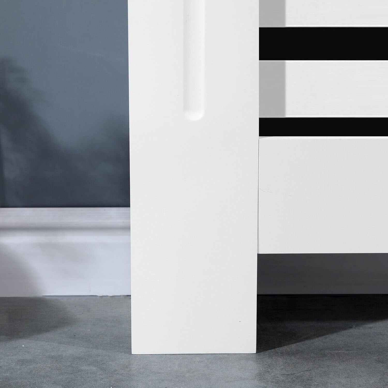 White Radiator Cover Large 152cm Modern MDF Slatted Design Cabinet with Shelf