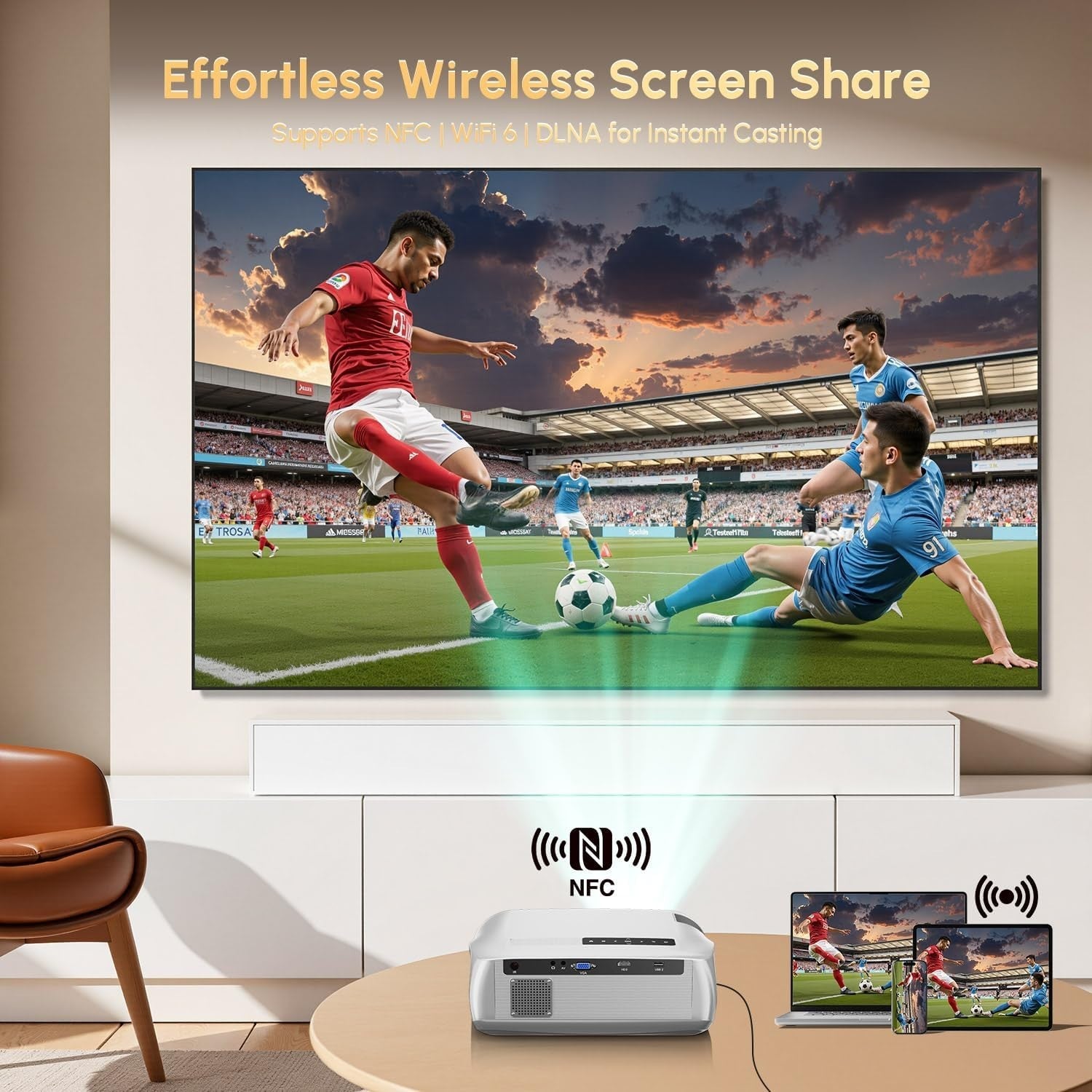 4K Home Theater Projector 1400 ANSI Lumens Smart WiFi Bluetooth 300"