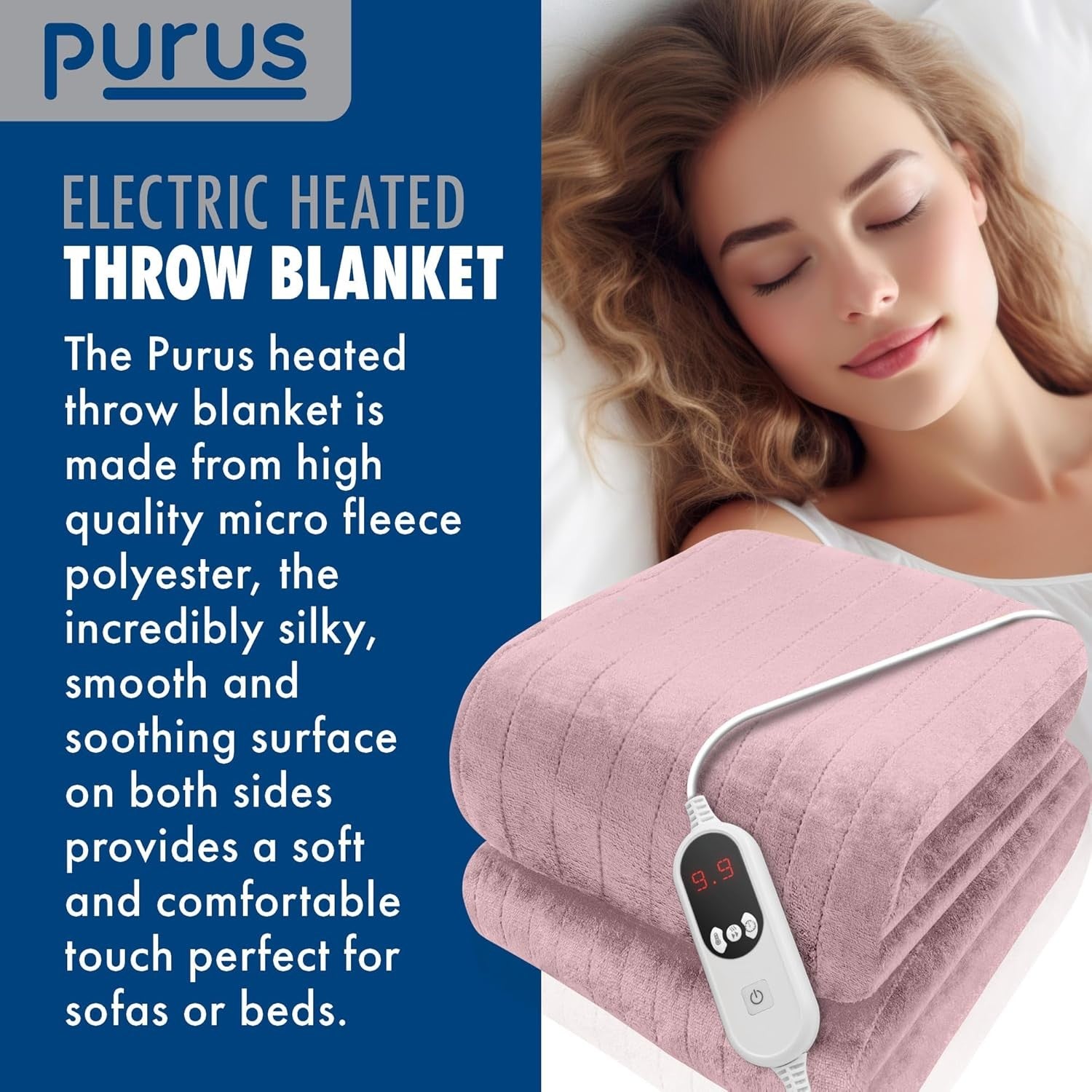 Electric Heated Throw Blanket XL 9 Heat Settings Timer Washable