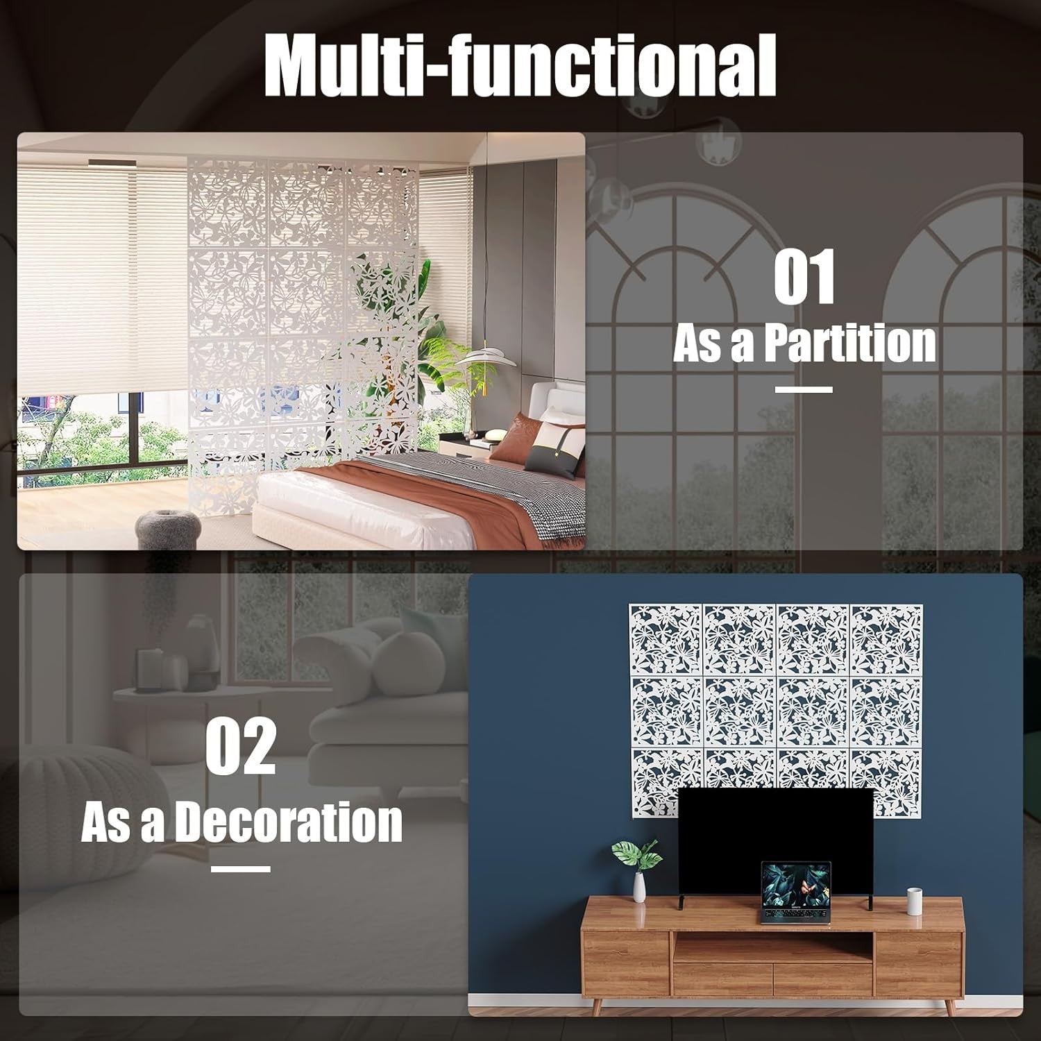 12 Panel White Folding Room Divider Privacy Screen Wall Decor 40x40cm