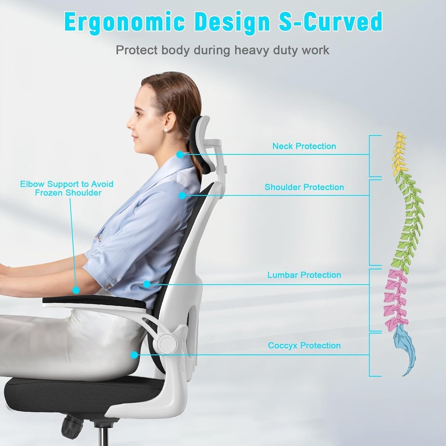 Ergonomic Mesh Office Chair with Lumbar Support Headrest Adjustable Desk Seat