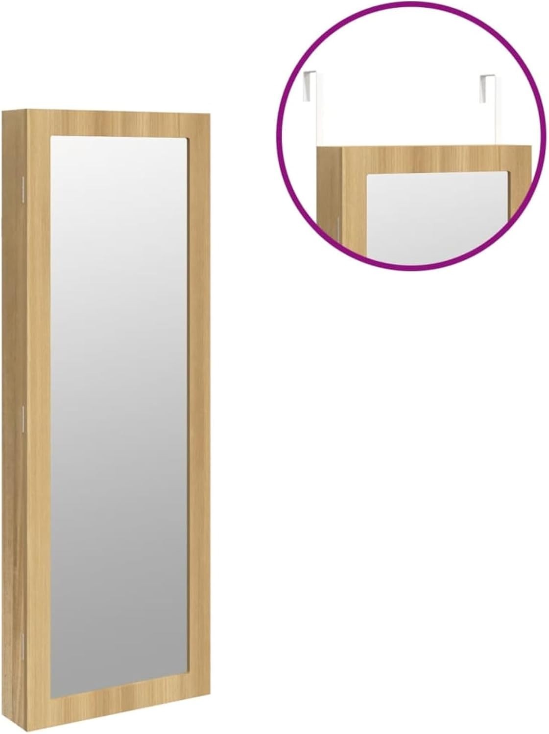 Brown Wall Mounted Mirror Jewelry Cabinet Lockable Slim Storage Organizer