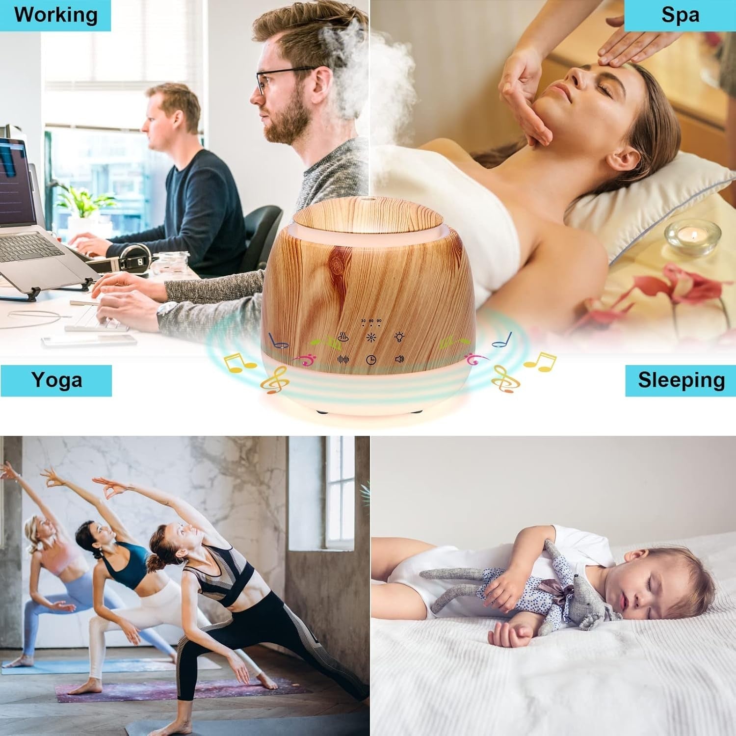 Aromatherapy Diffuser & White Noise Machine with LED Night Light, Timer