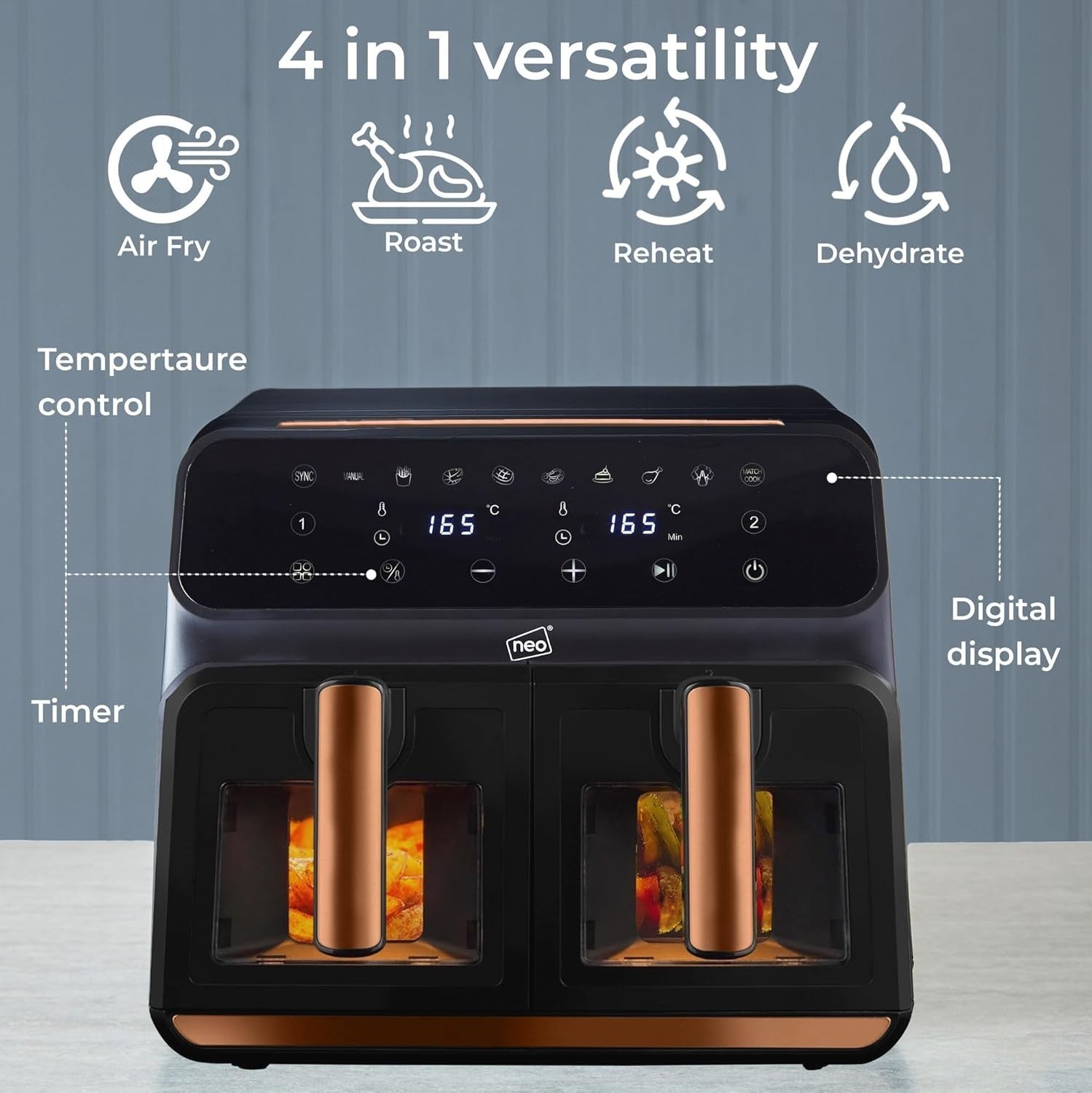 Dual Zone Air Fryer 8.5L Double Drawer Window 1700W Digital Oil Free