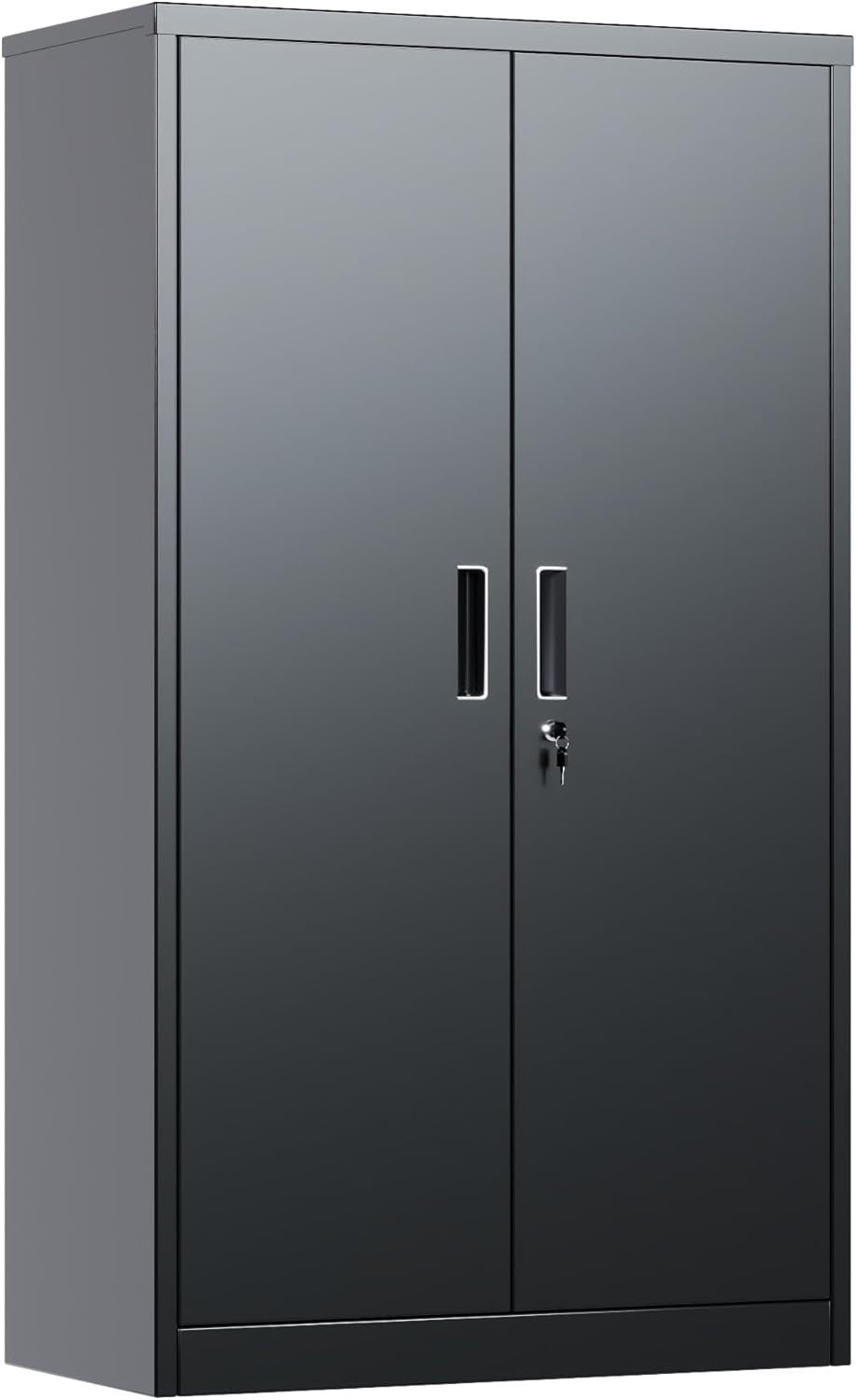 Metal Storage Cabinet 2 Doors 3 Adjustable Shelves Lockable Steel Cupboard Black