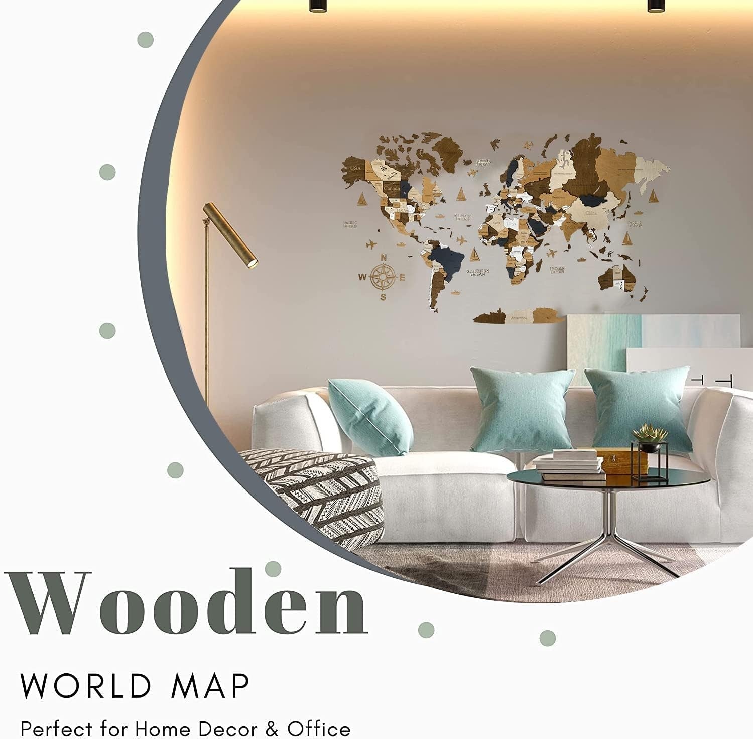 XL 3D Wooden World Map Wall Art Coffee Travel Decor 213x113cm