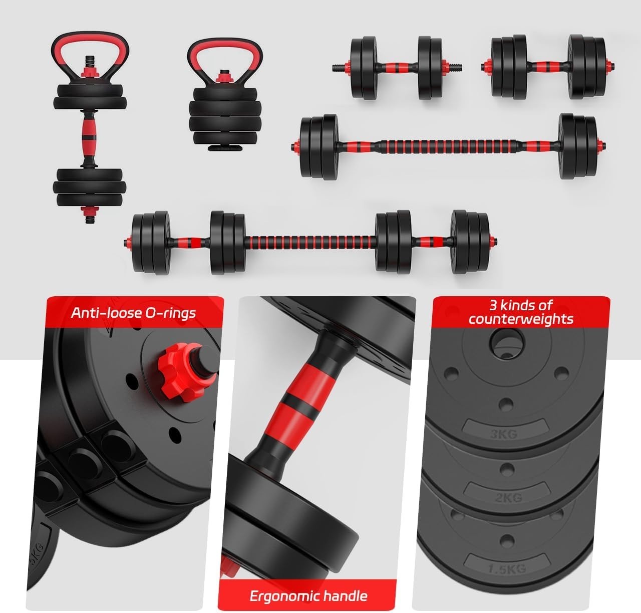 40kg Adjustable Dumbbells Barbell Kettlebell Set Home Gym Weights