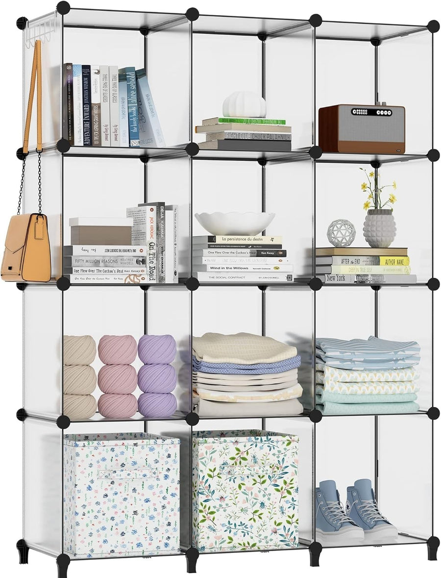 12-Cube Modular Storage Shelf – Durable DIY Organizer for Books & Toys