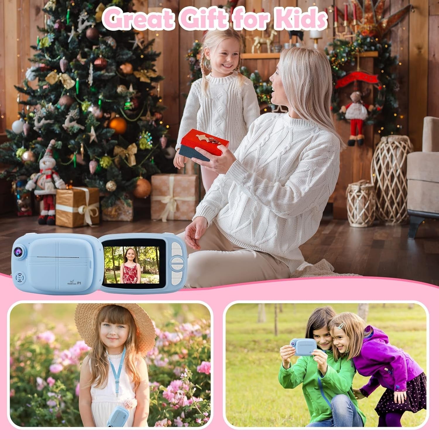 Kids Instant Print Camera 12MP 1080P HD 32GB Card 4 Paper Rolls