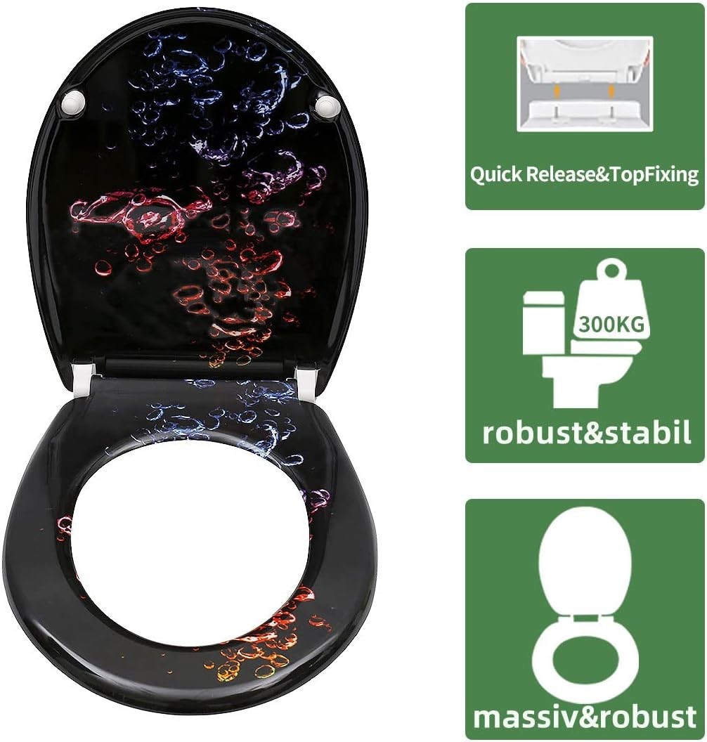 Toilet Seat Quick Release Top Fixing Colourful Patterns 45x37cm