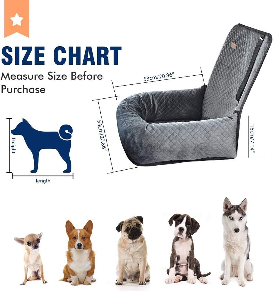 Dog Car Booster Seat Travel Bed Washable Pet Safety Carrier 35lb Grey