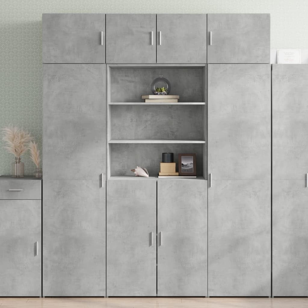 Modern Concrete Grey Storage Cabinet with Doors & Shelves for Living Room