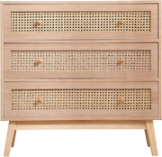 Natural Rattan 3 Drawer Chest Wood Dresser Sideboard Storage Cabinet 80cm