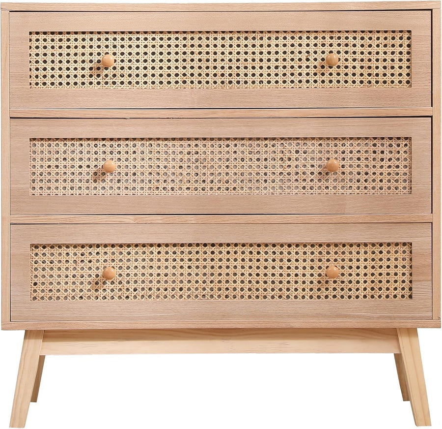 Natural Rattan 3 Drawer Chest Wood Dresser Sideboard Storage Cabinet 80cm