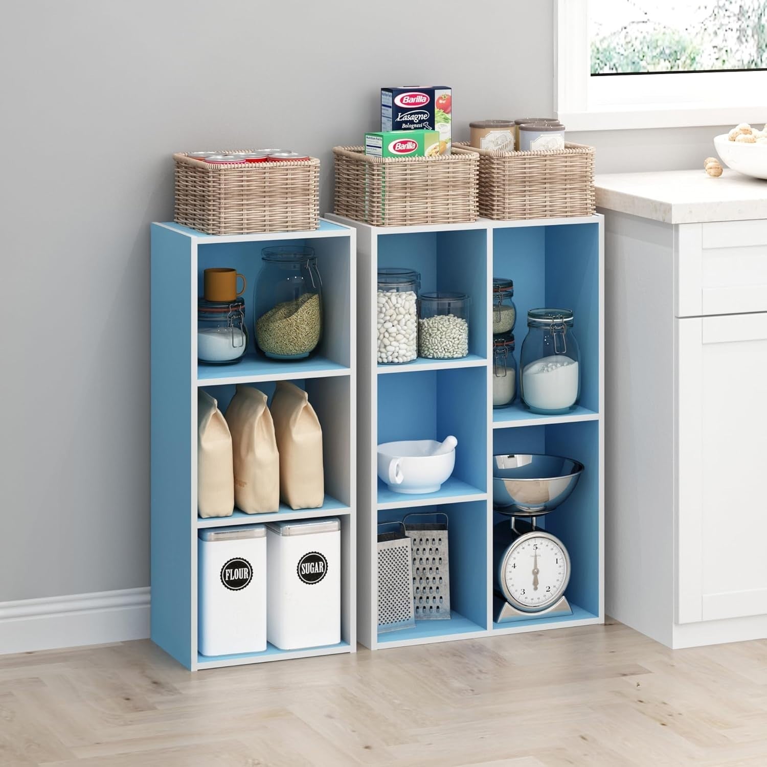 3 Cube Wooden Bookcase Small Storage Shelf Compact Organizer Bookshelf Blue