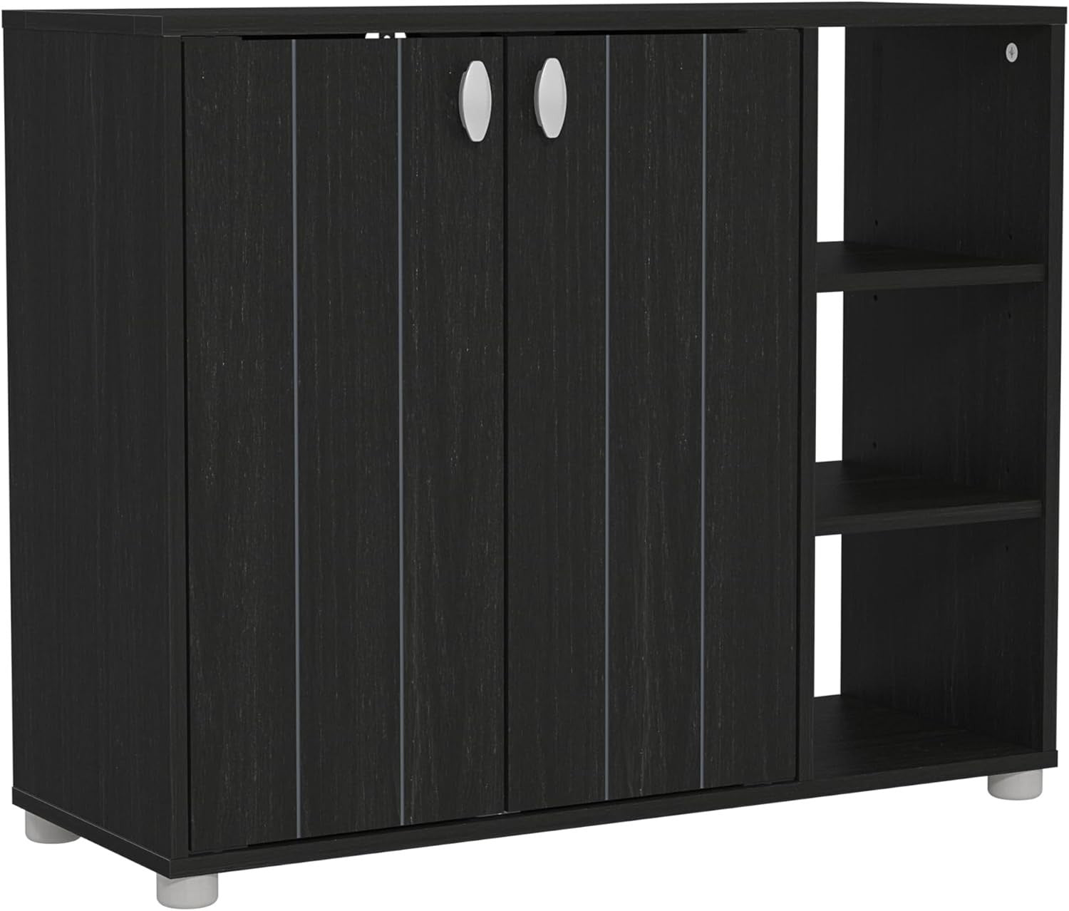 Rustic Shoe Storage Cabinet with Doors, 12-Pair Rack, Black Oak Finish