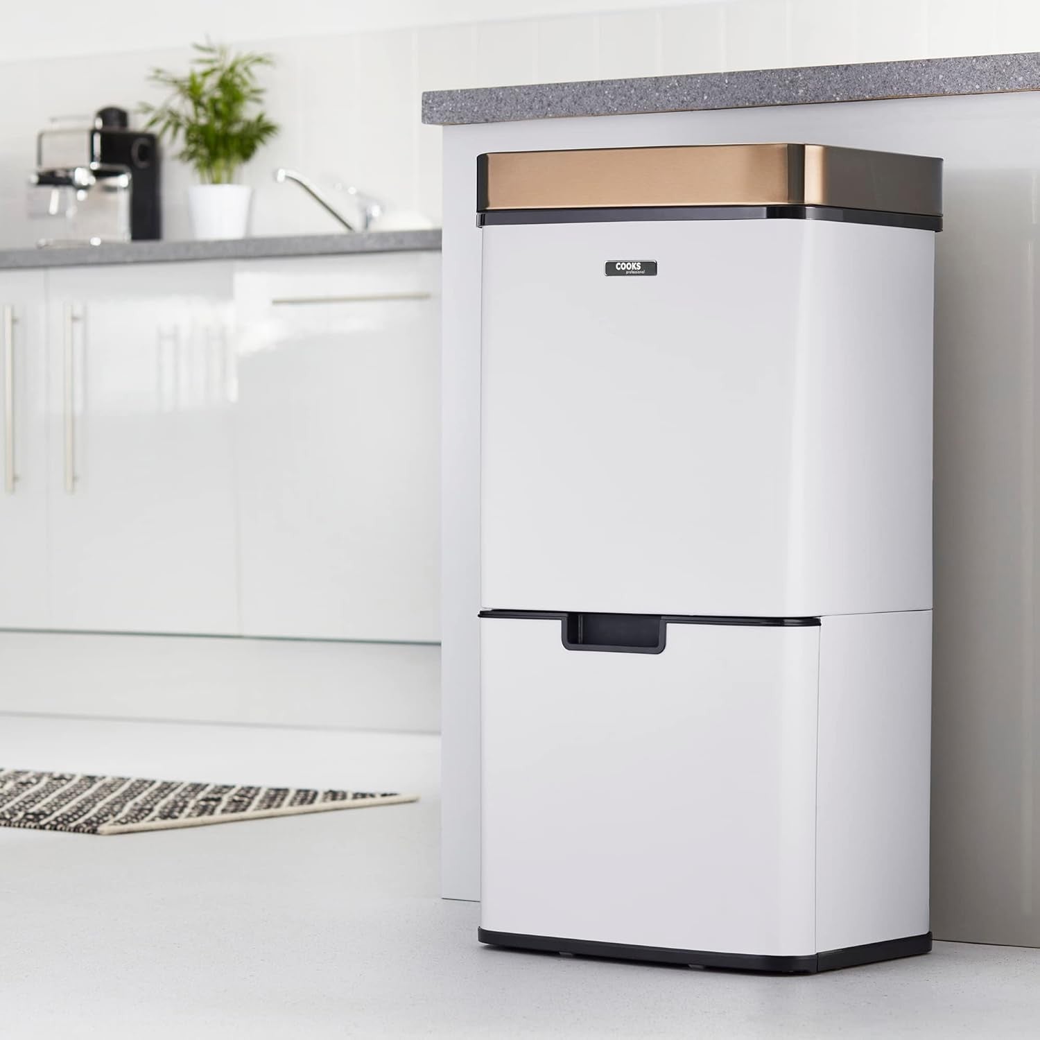 75L Dual Compartment Motion Sensor Kitchen Bin White Copper