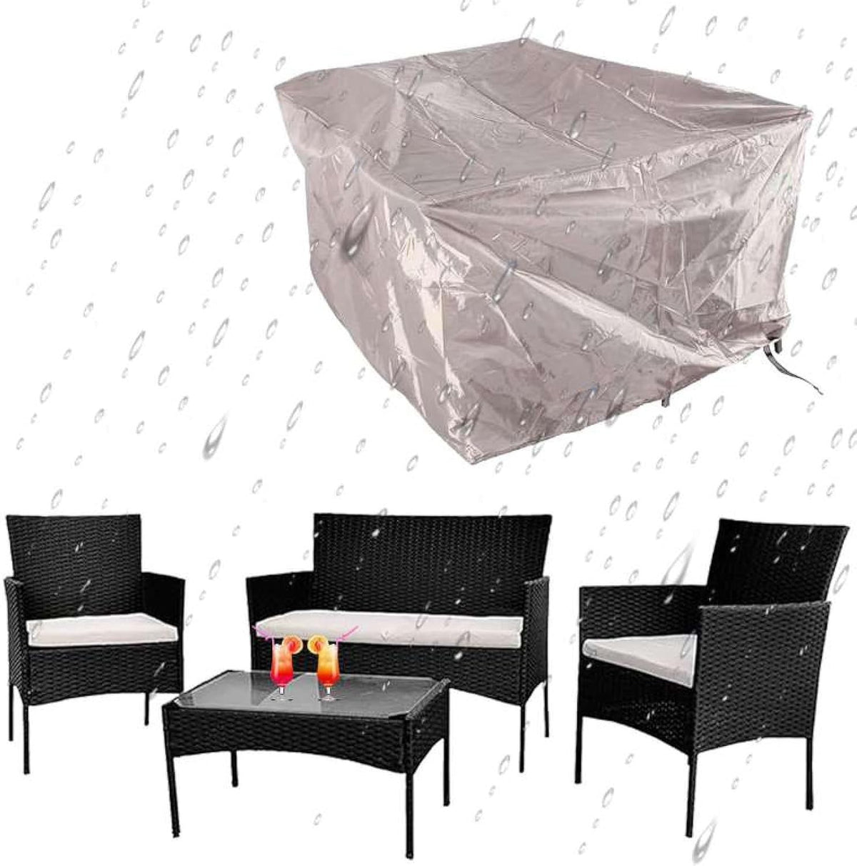 4 Seater Rattan Garden Furniture Set w/ Rain Cover Table Chairs Sofa