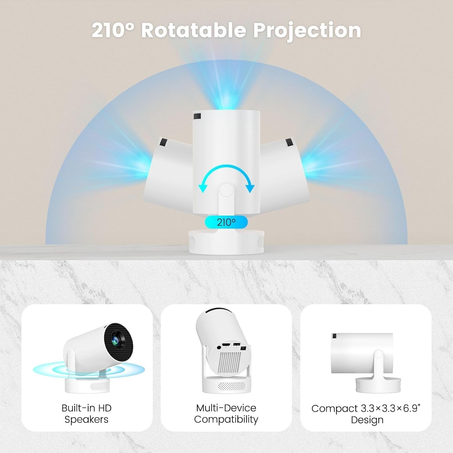 Mini 4K Projector WiFi 6 Bluetooth Android 11 Auto Keystone 210°