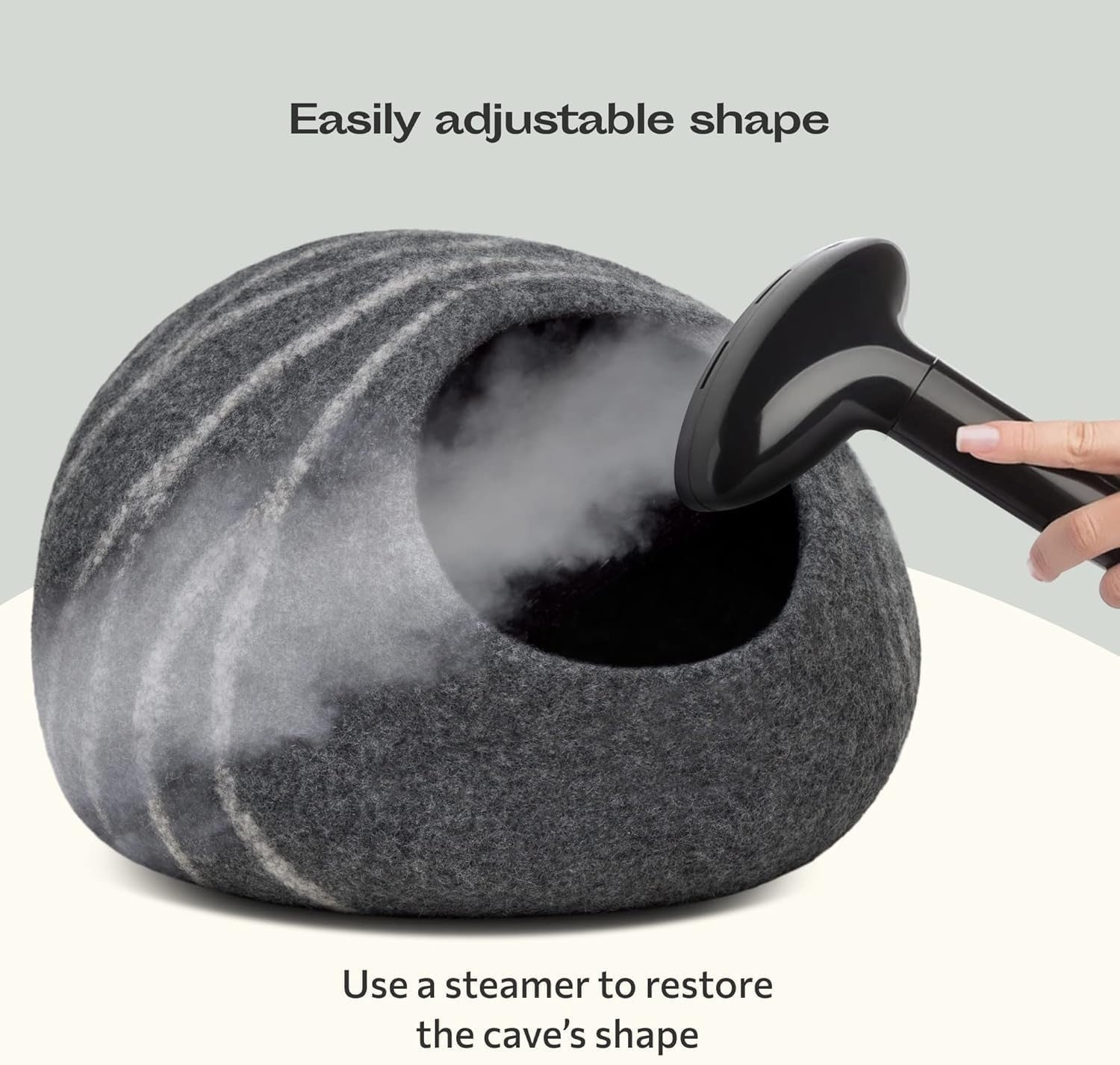 Medium Felt Cat Cave Bed Handmade Merino Wool Indoor Cat House Grey