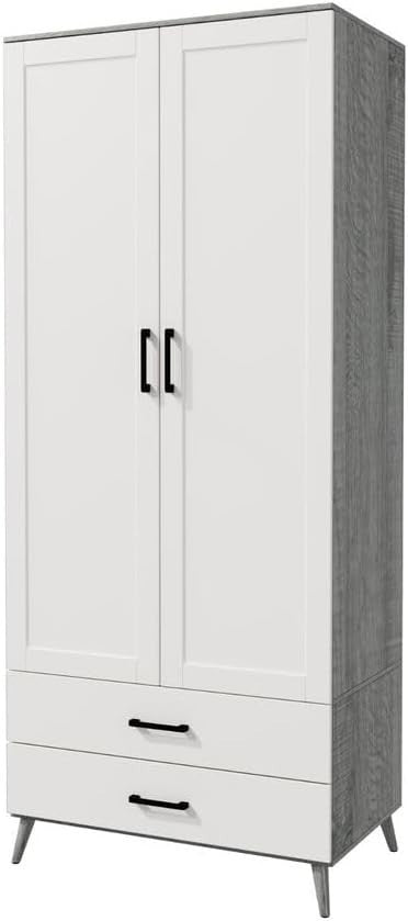 White 2 Door Wardrobe with Drawers & Rail – Slim Modern Bedroom Storage
