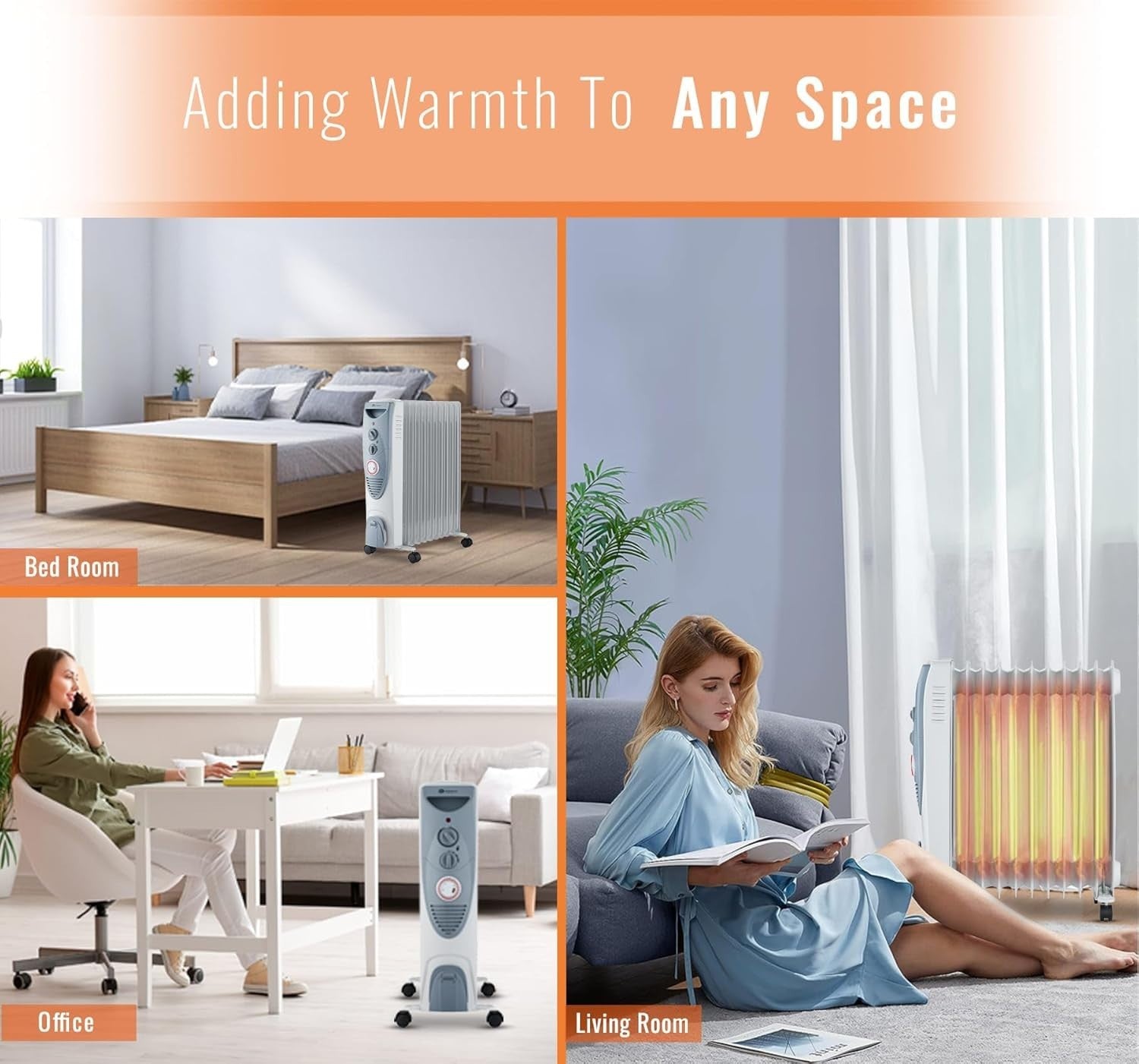 Oil Filled Radiator Heater 2500W 11 Fin Portable Electric Heater Timer