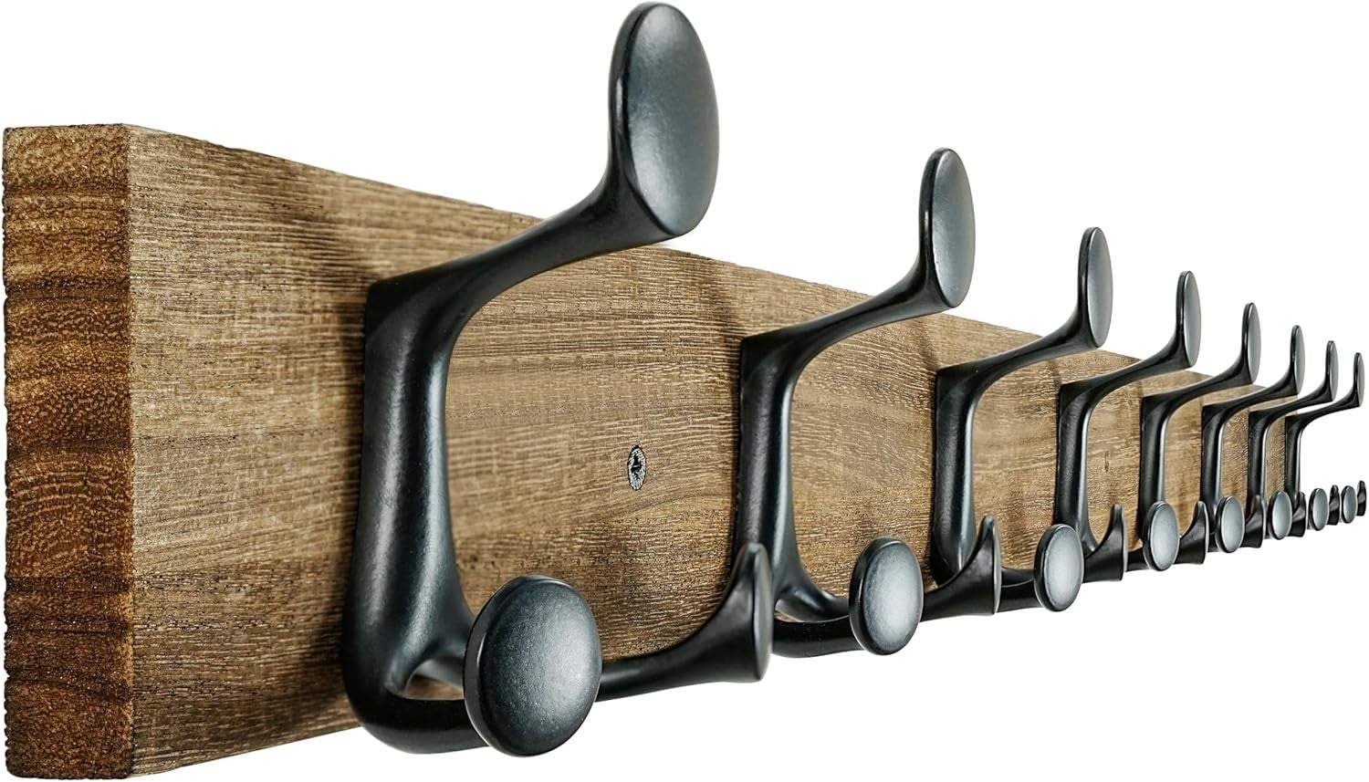 Wood Burnt Wall Coat Rack 8 Triple Hooks | Rustic Hanging Rail 43 Inch