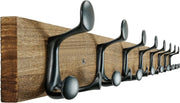 Wood Burnt Wall Coat Rack 8 Triple Hooks | Rustic Hanging Rail 43 Inch