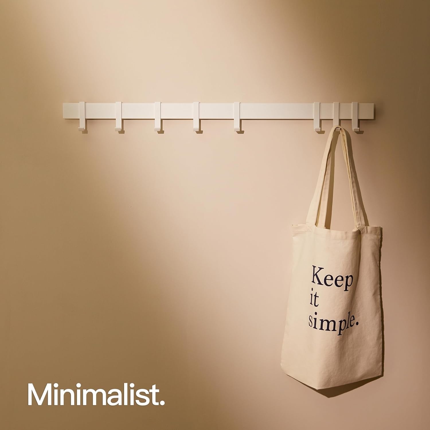 Modern Wall Coat Rack 80cm | White Metal Rail with 8 Sliding Hooks Matte