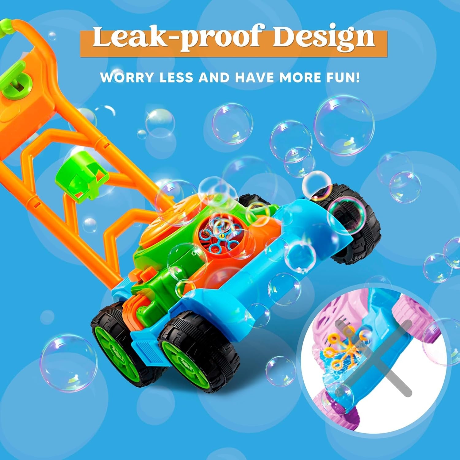 Bubble Lawn Mower Toddler Push Toy Outdoor Bubble Machine Blue Kids