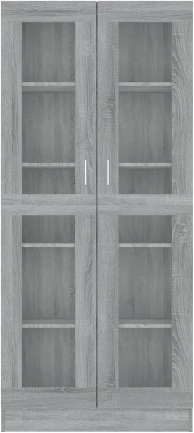 185cm Grey Book Vitrine Cabinet | Glass Doors & Storage Shelves