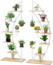 8 Tier Double Half Moon Plant Stand Indoor Outdoor Metal Flower Shelf Rack