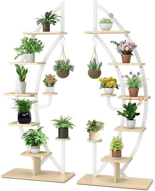 8 Tier Double Half Moon Plant Stand Indoor Outdoor Metal Flower Shelf Rack