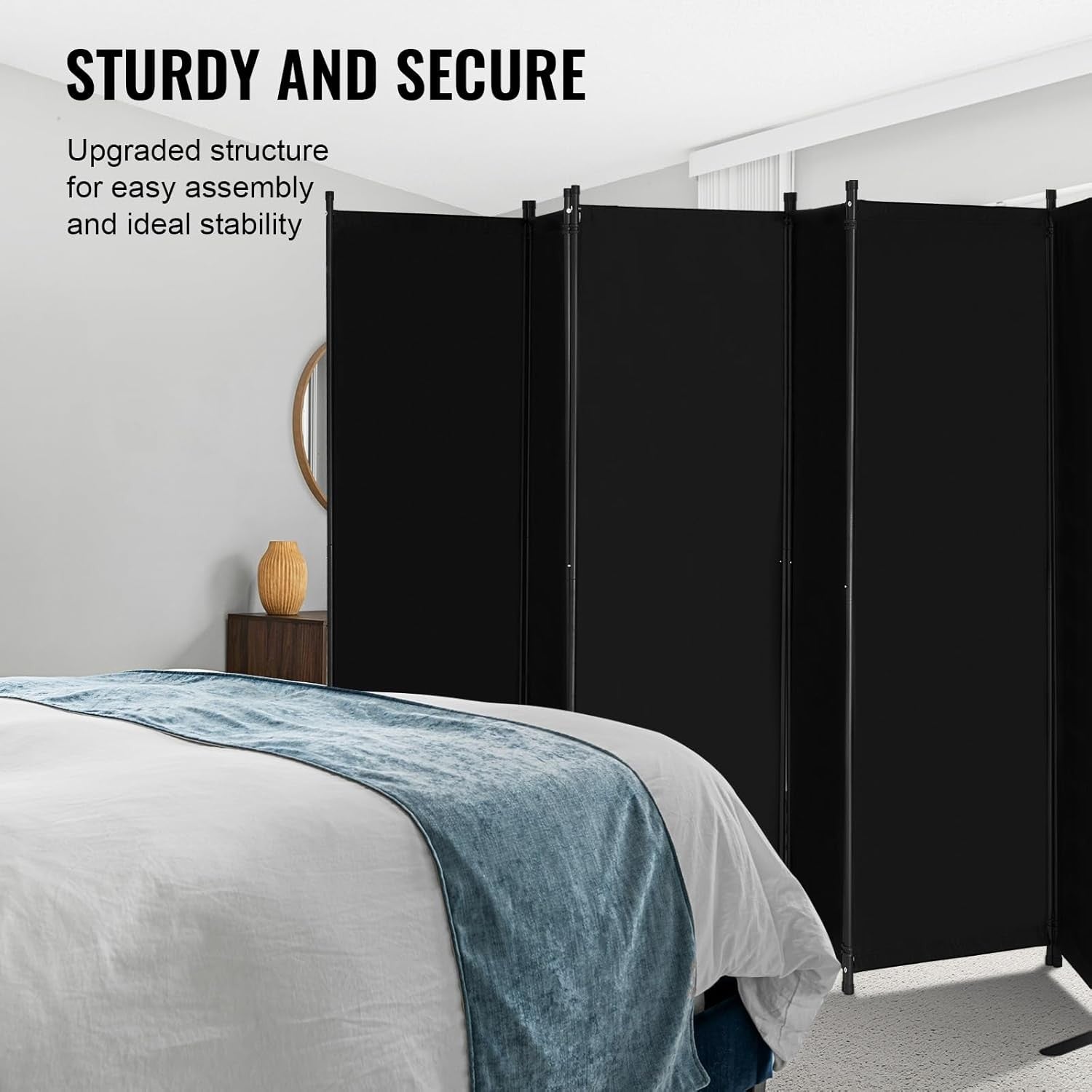 6 Panel Folding Room Divider Black Privacy Screen Freestanding 317x181cm
