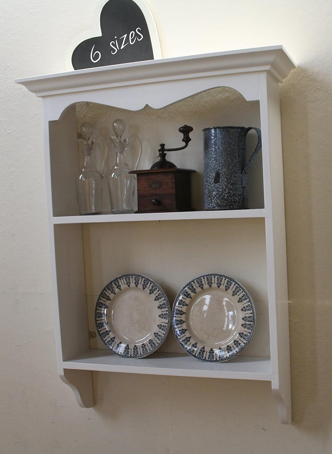 White Antique Wall Cabinet 94cm Wooden Shelving Display Unit Bookshelf