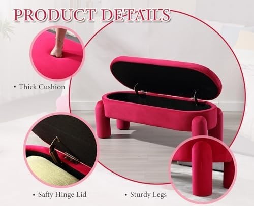 Red Velvet Upholstered Storage Bench Modern Bedroom Window Seat Seat