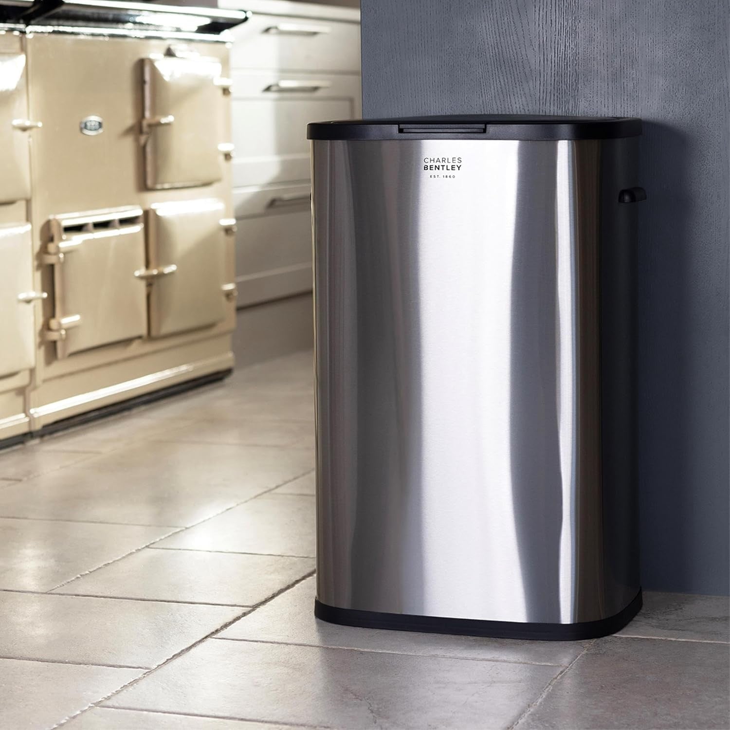 55L Touch Top Kitchen Bin Stainless Steel Slim Easy Clean