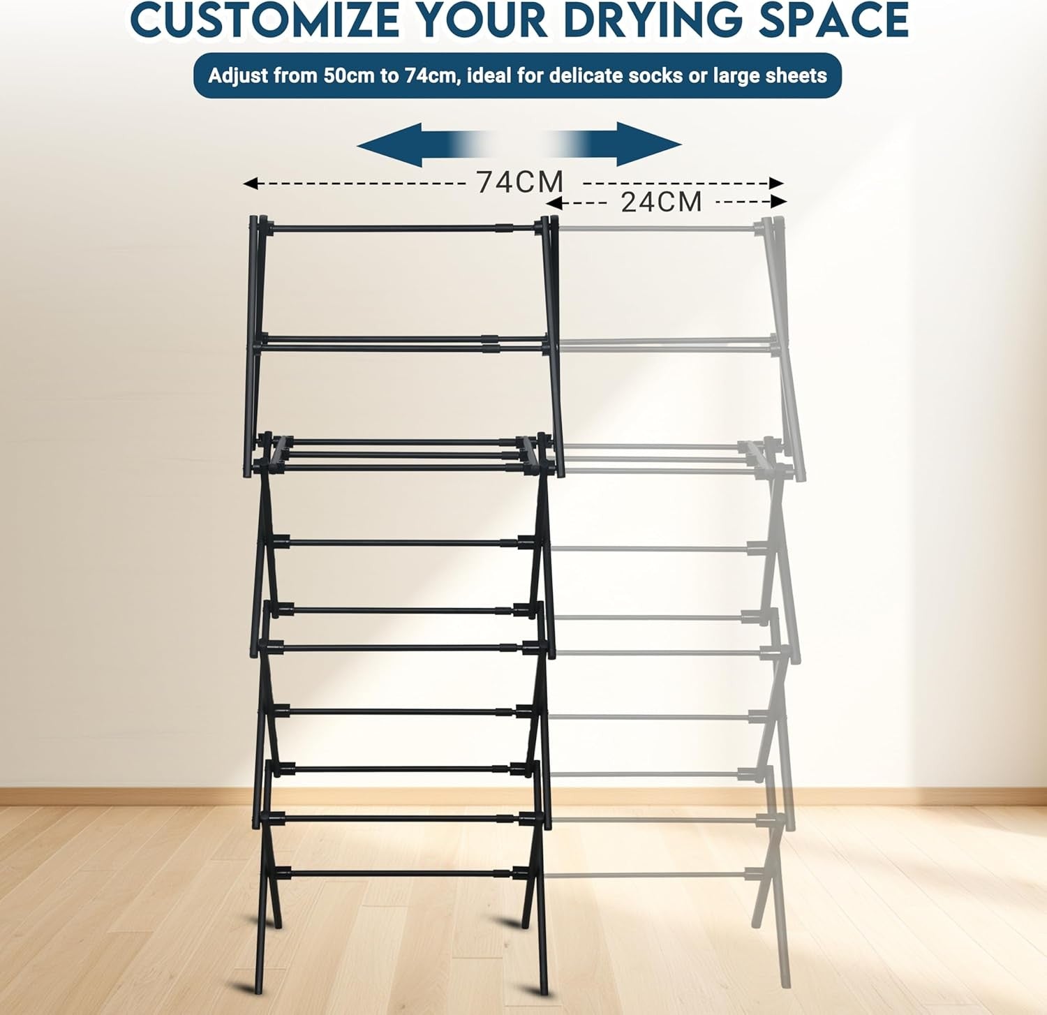 4 Tier Clothes Airer Extendable Foldable Drying Rack Space Saving Black