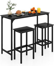 3 Piece Bar Table Set with 2 Stools Space Saving Counter Height Dining Black