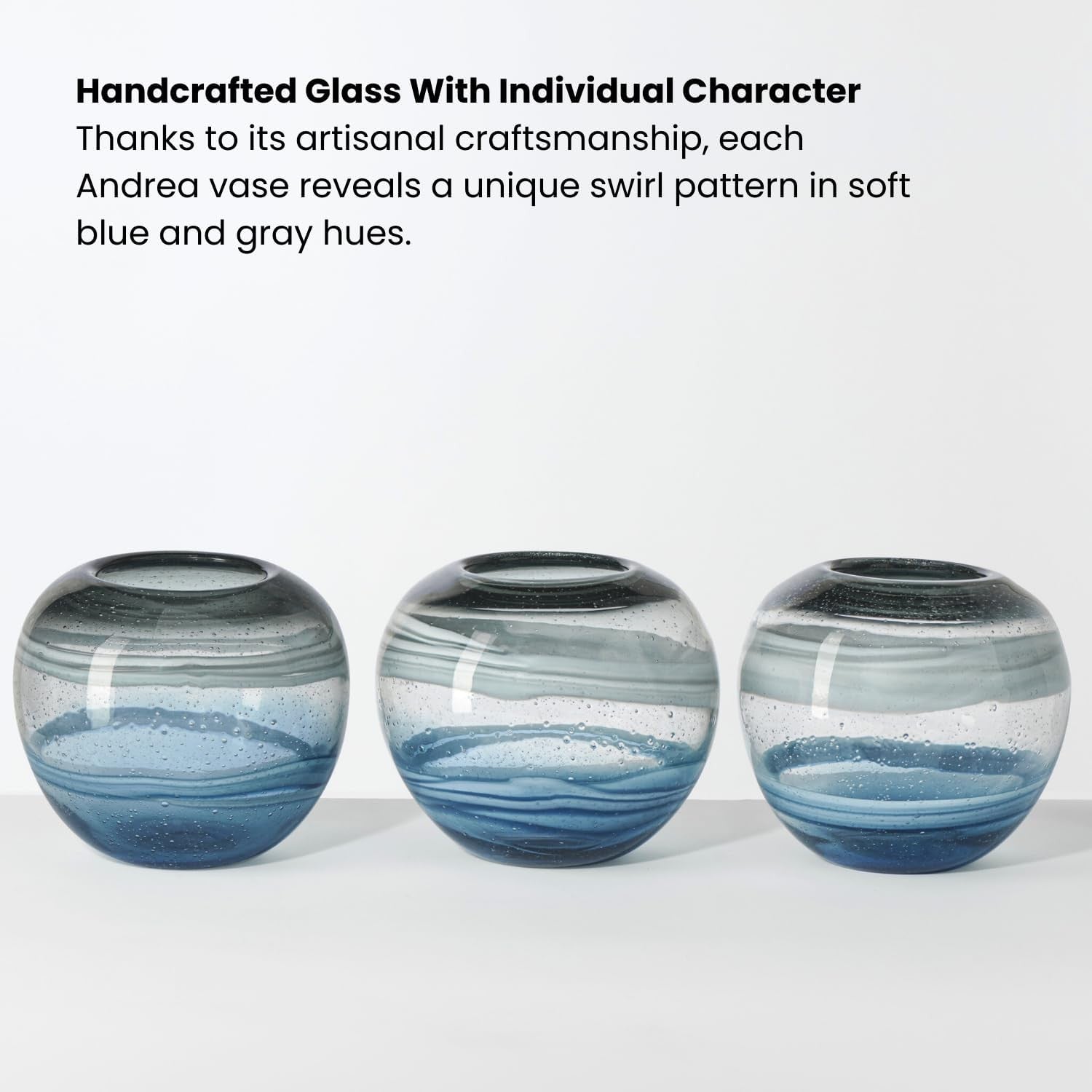 Handmade Blue Swirl Glass Sphere Vase Modern Living Room Centerpiece