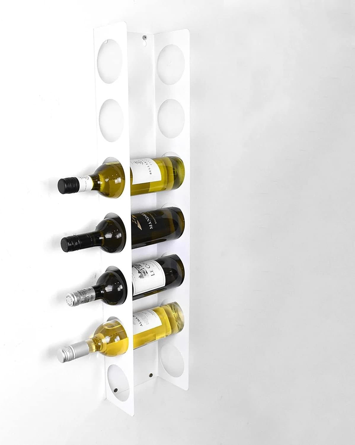 Wall Mounted Vertical Wine Rack White Metal Holds 7 Bottles Space Saving